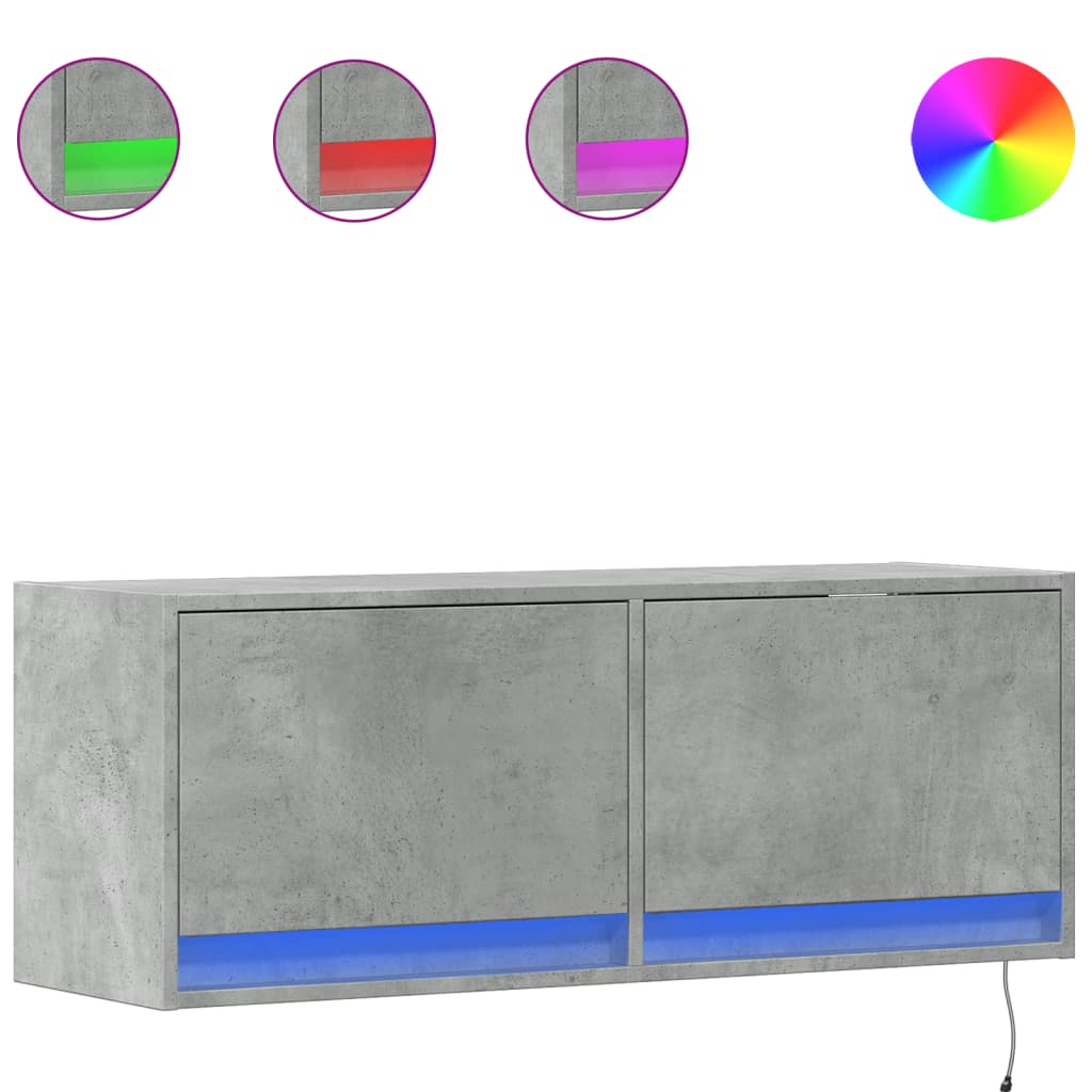 Zidni TV ormarić s LED svjetlima boja betona 100x31x38 cm