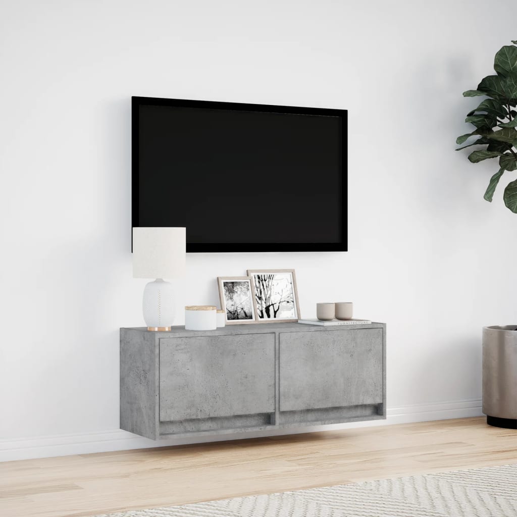 Zidni TV ormarić s LED svjetlima boja betona 100x31x38 cm