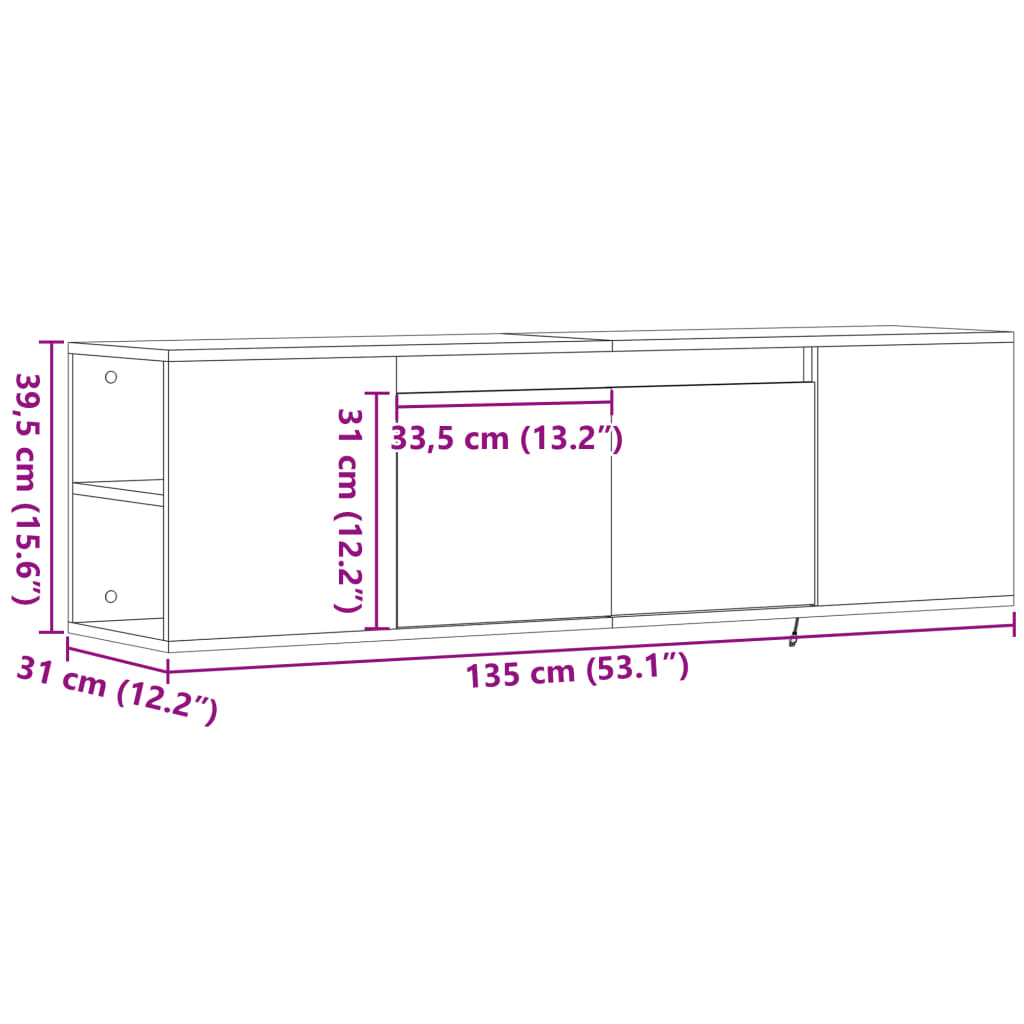 Zidni TV ormarić s LED svjetlima boja hrasta 135x31x39,5 cm