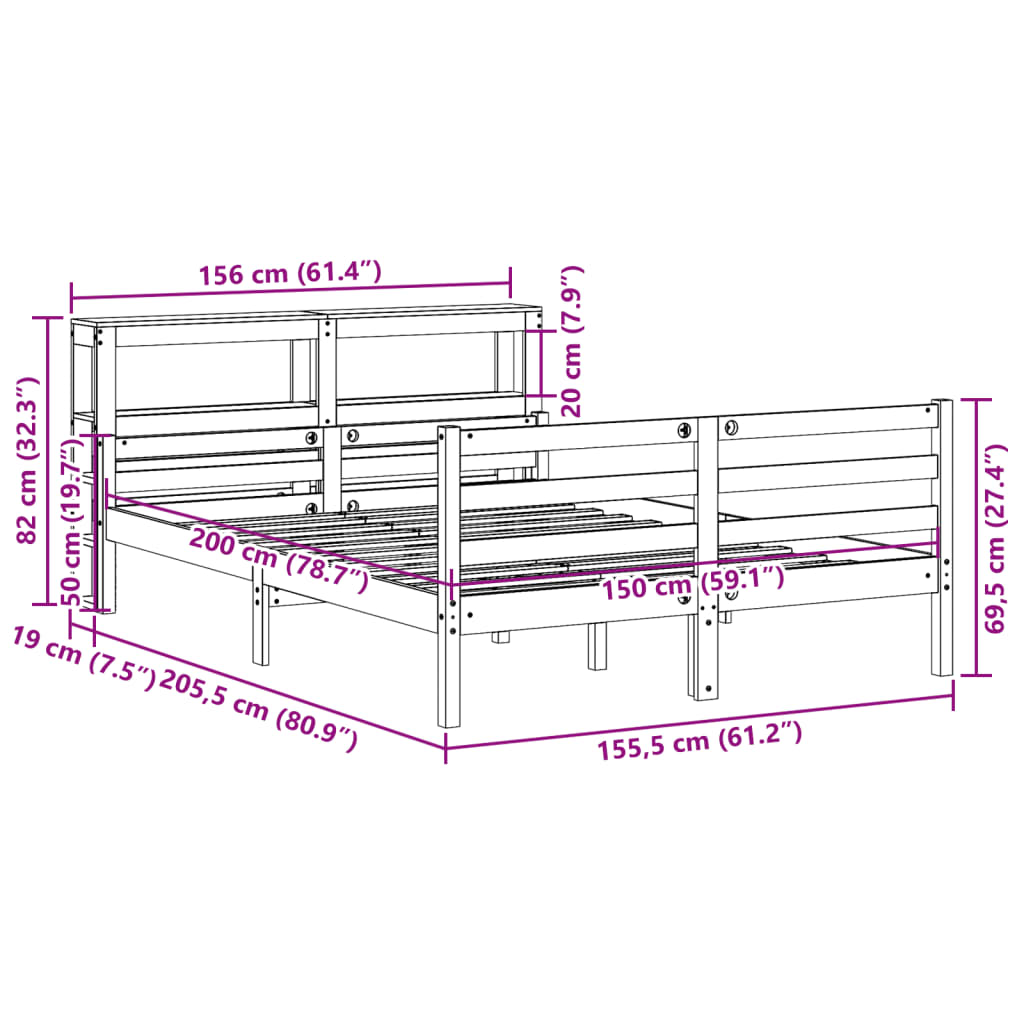 Okvir za krevet s uzglavljem 150 x 200 cm borovina
