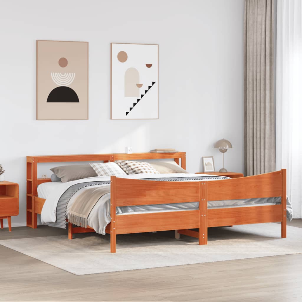 Okvir kreveta s uzglavljem voštano smeđi 180x200 cm od borovine