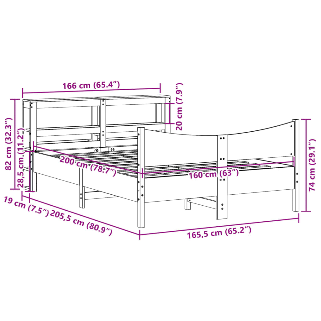 Okvir za krevet s uzglavljem 160 x 200 cm od masivne borovine