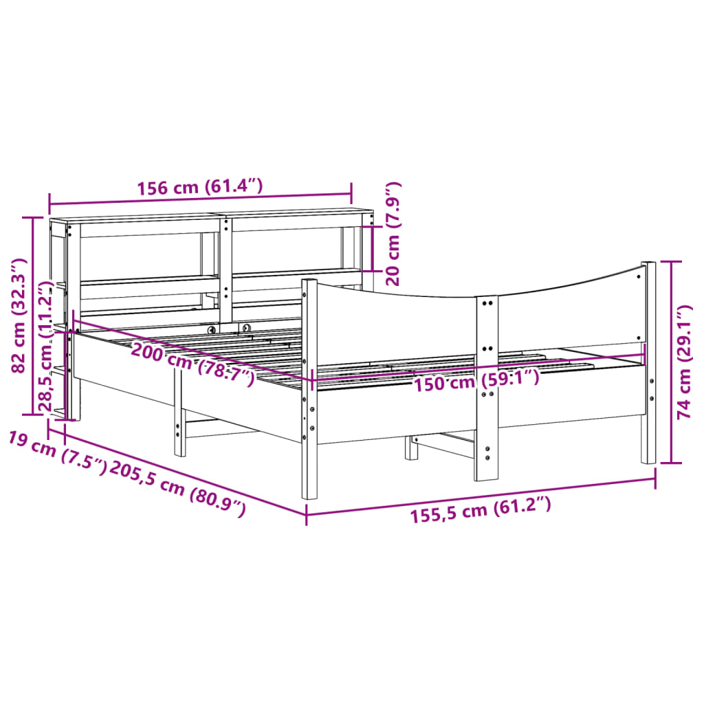 Okvir za krevet s uzglavljem 150 x 200 cm borovina