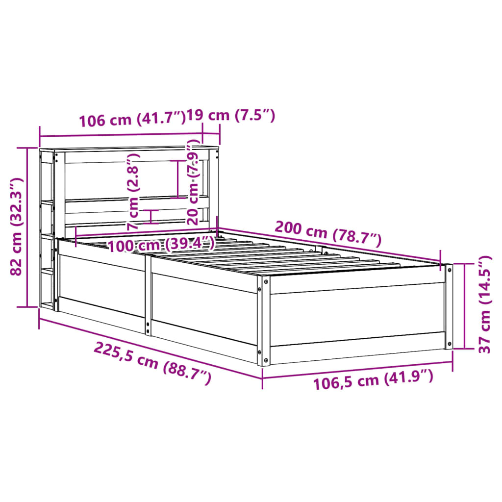 Okvir kreveta s uzglavljem voštano smeđi 100x200 cm od borovine