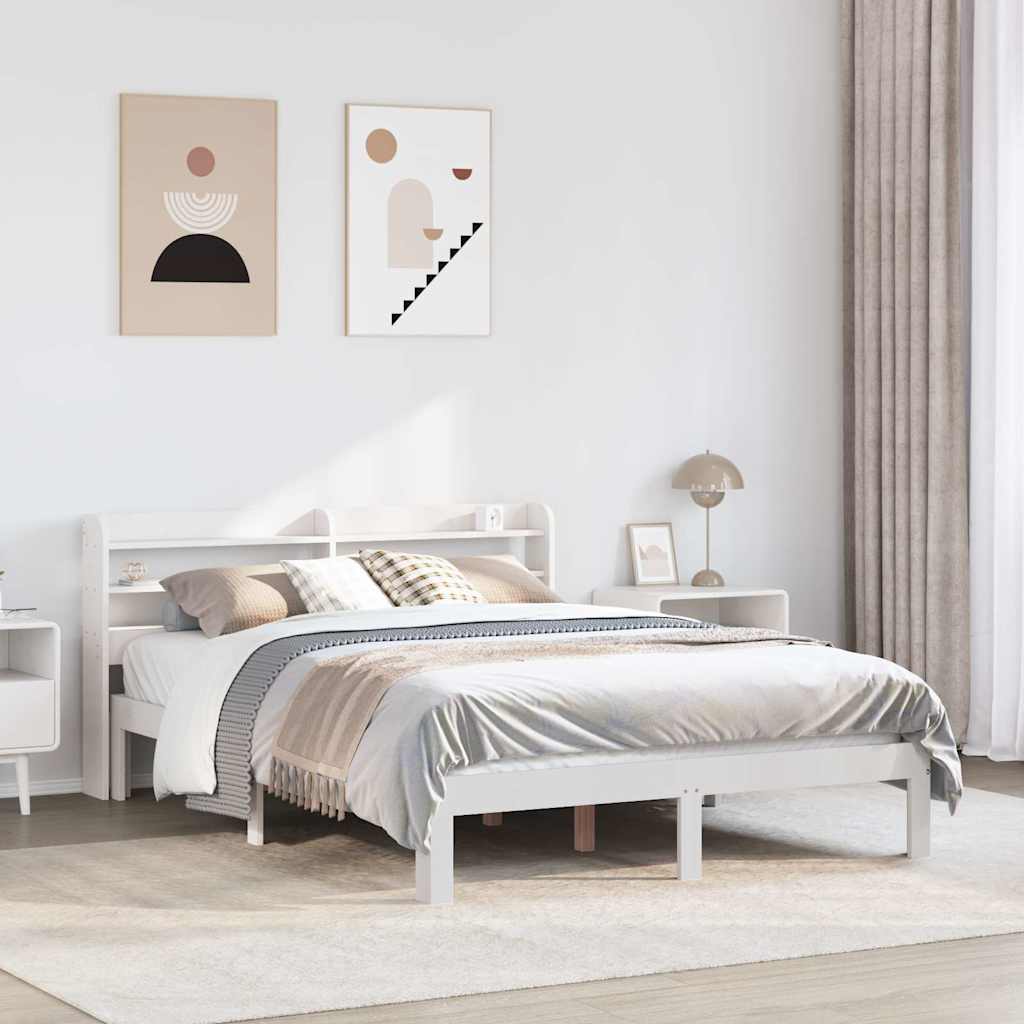 Okvir za krevet s uzglavljem bijeli 150 x 200 cm borovina
