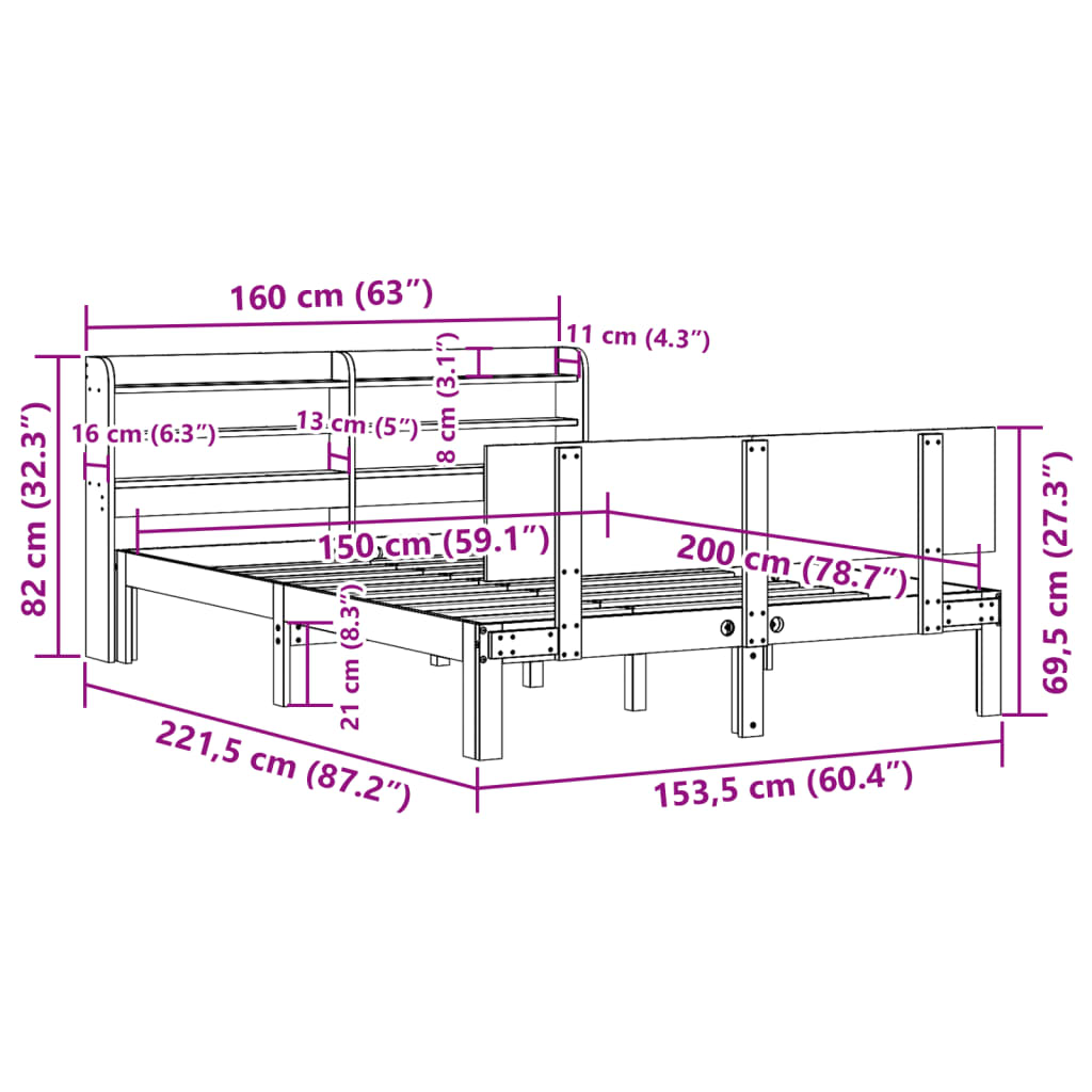 Okvir za krevet s uzglavljem 150 x 200 cm borovina
