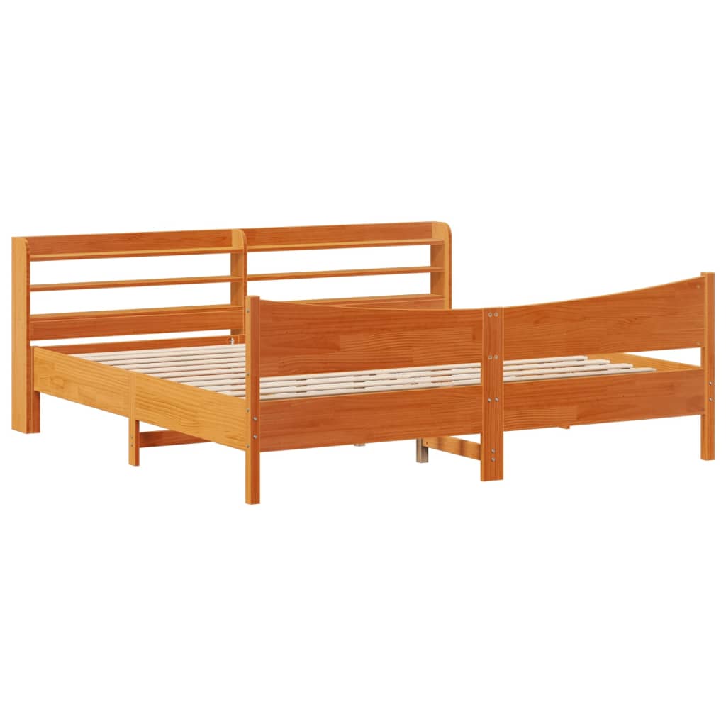 Okvir kreveta s uzglavljem voštano smeđi 200x200 cm od borovine