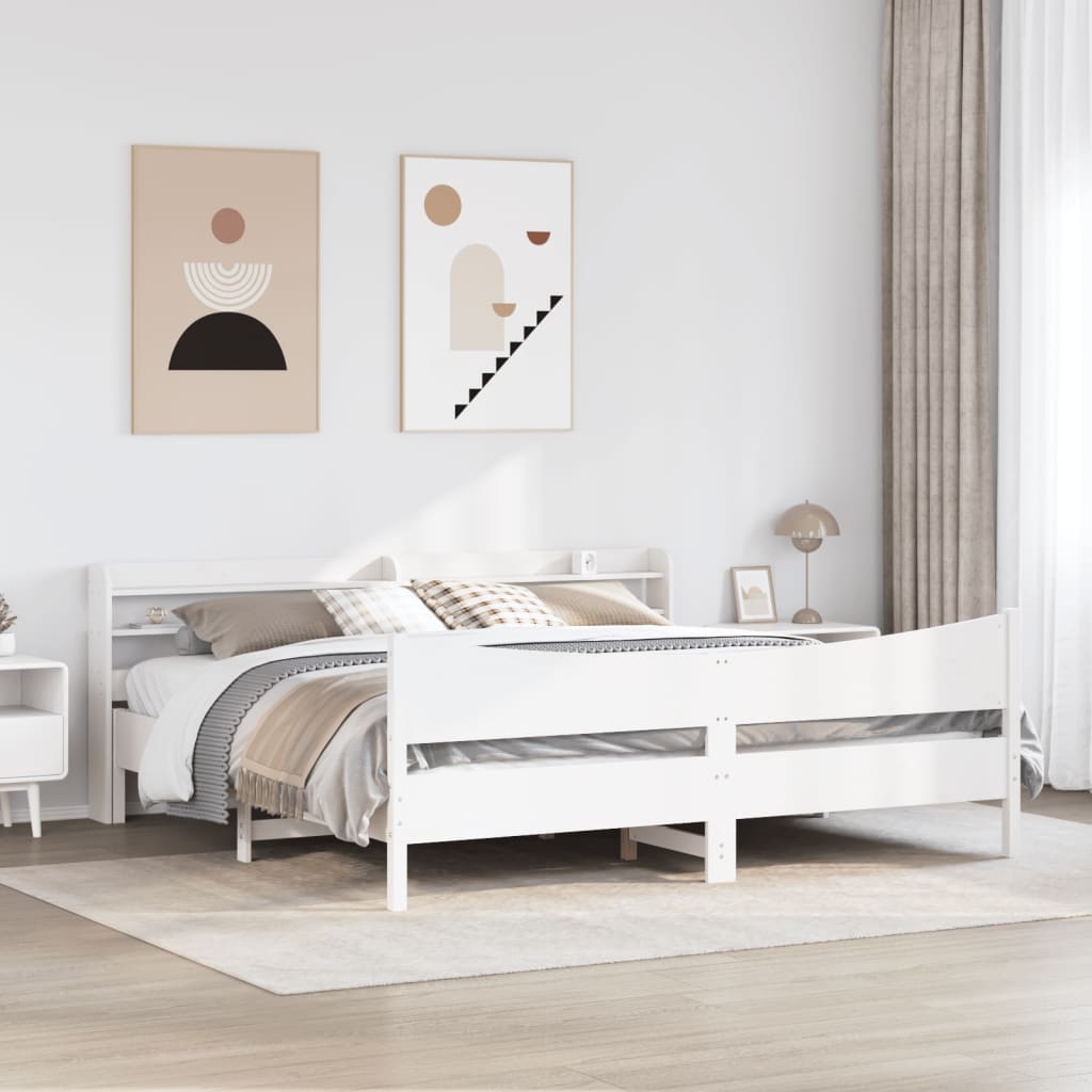 Okvir kreveta s uzglavljem bijeli 180 x 200 cm masivna borovina