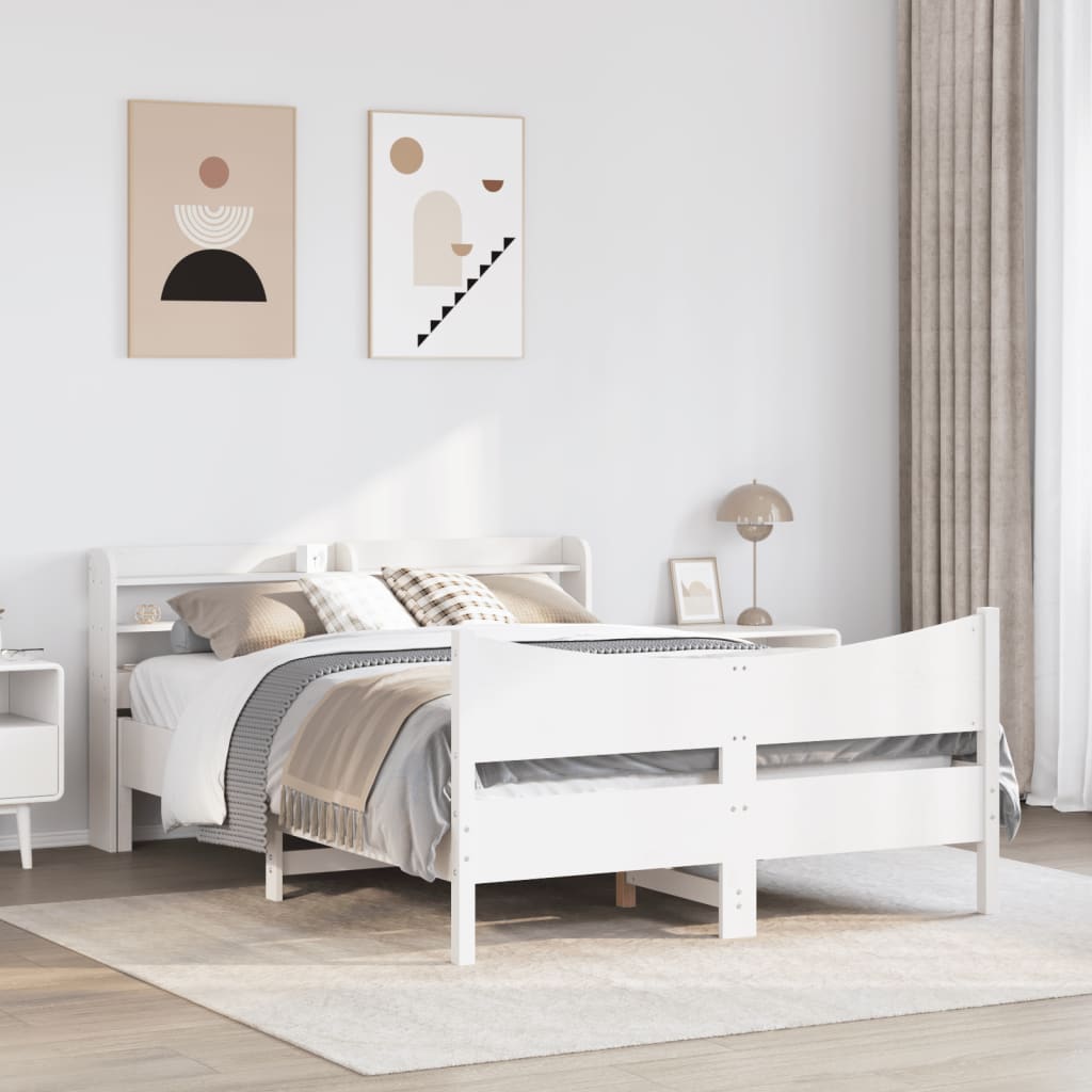 Okvir za krevet s uzglavljem bijeli 135 x 190 cm od borovine