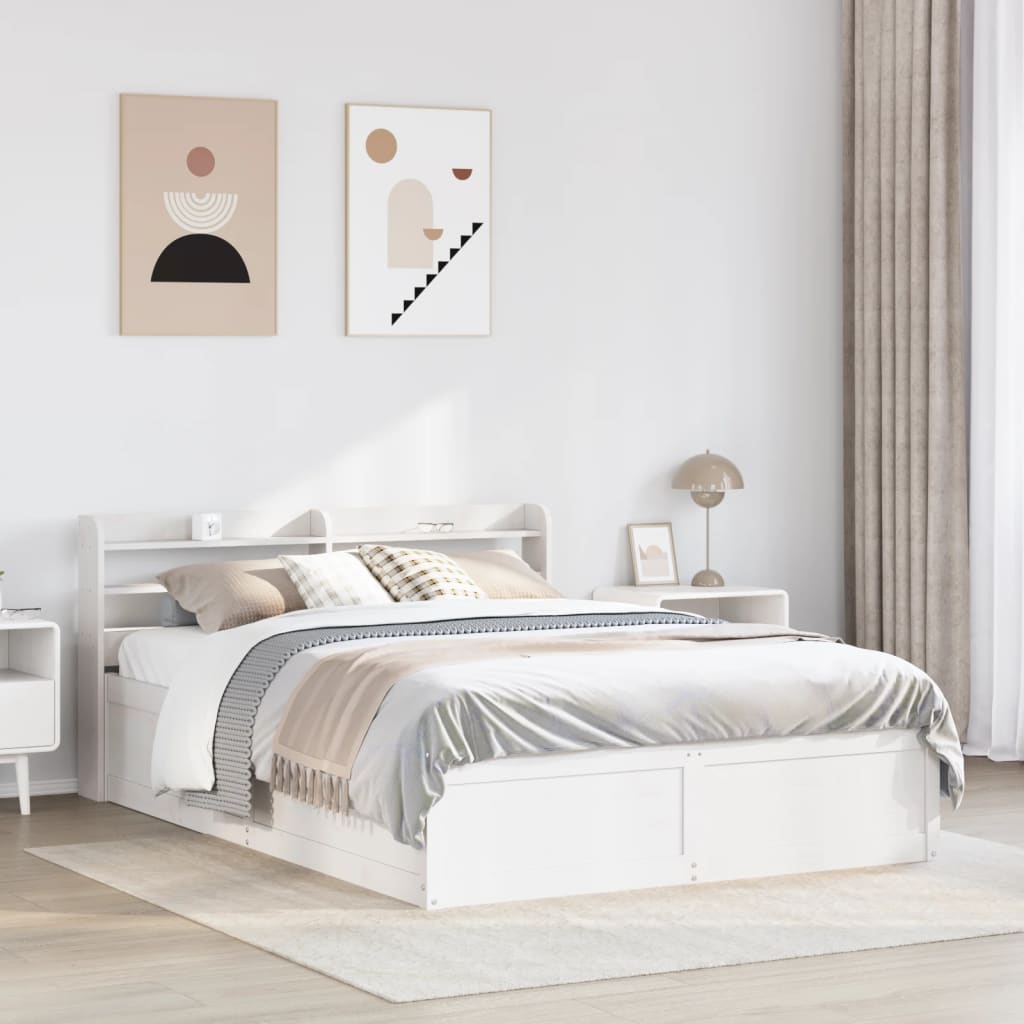 Okvir za krevet s uzglavljem bijeli 135 x 190 cm od borovine