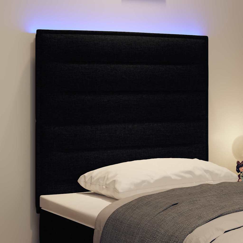 LED glava kreveta s LED trakama s uzglavljem Crna 80 cm tkanina