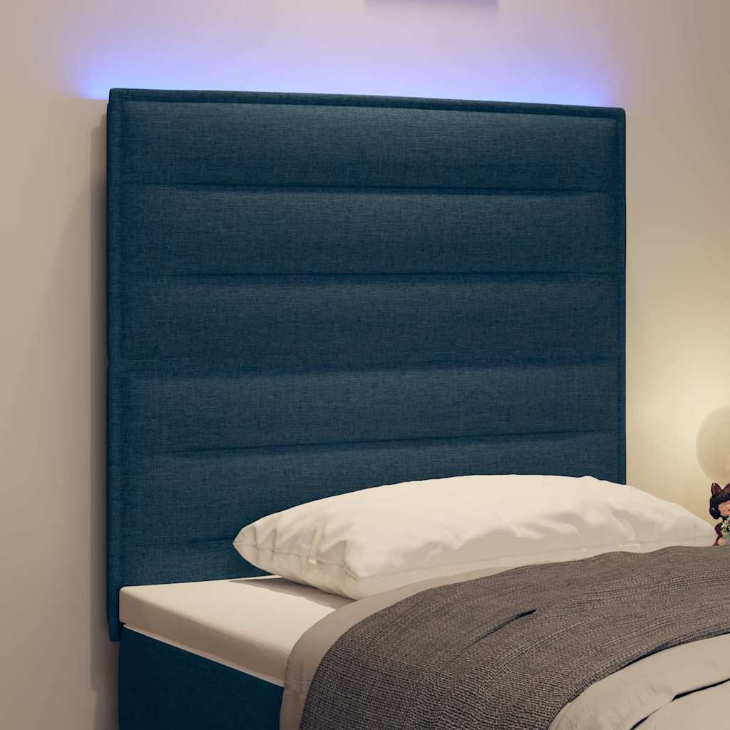 LED glava kreveta s LED trakama Plava 90 cm tkanina