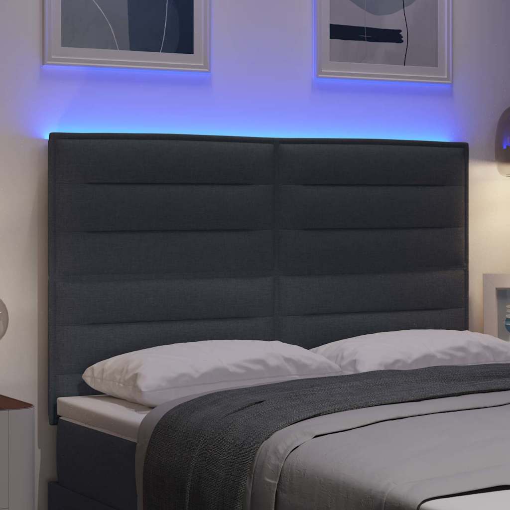 LED glava kreveta s LED trakama Tamno siva 144 cm tkanina