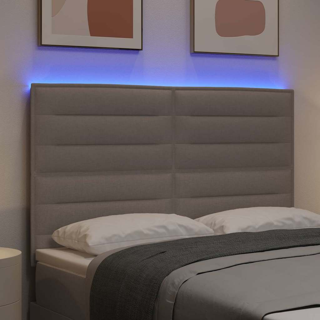 LED glava kreveta s LED trakama Sivo-smeđa 144 cm tkanina