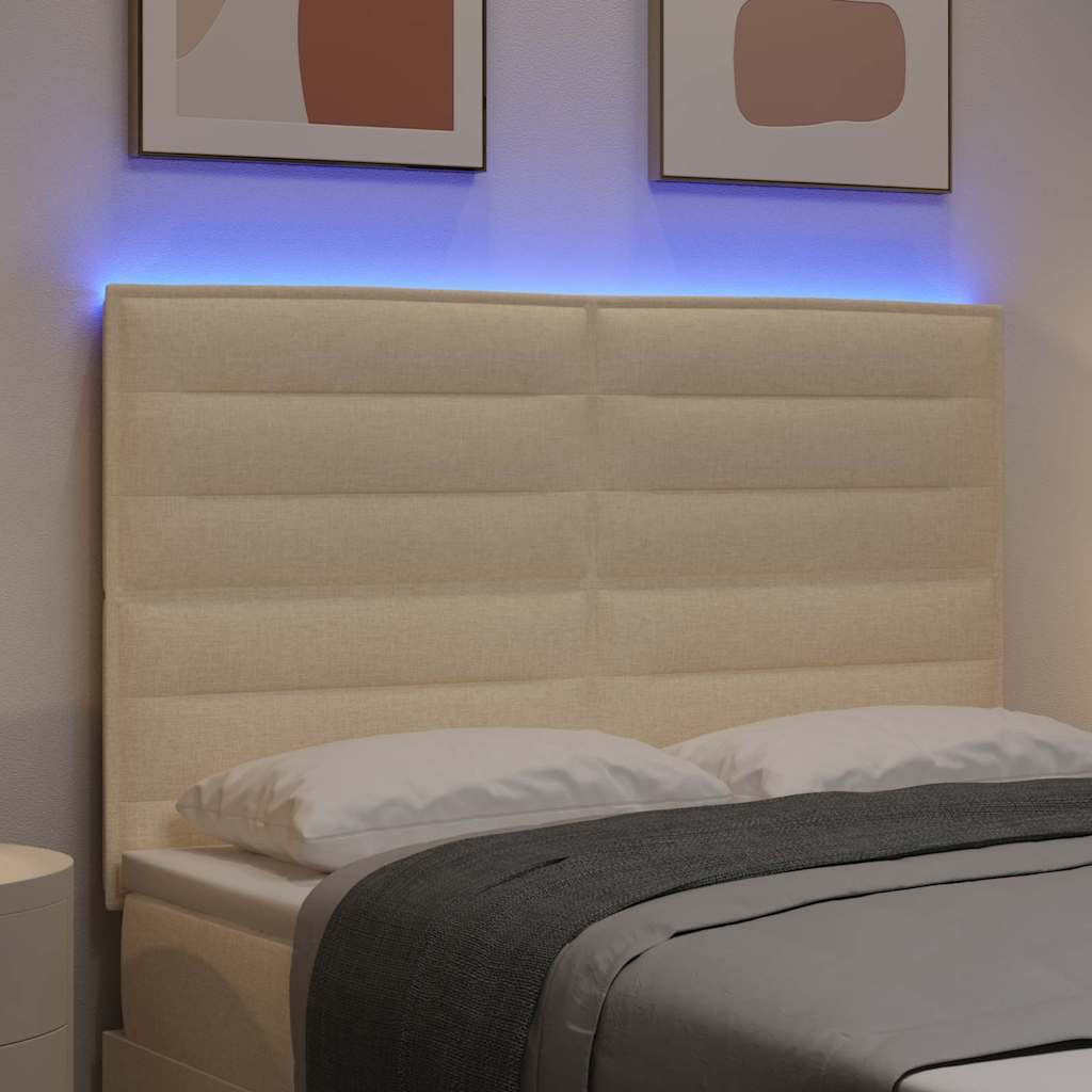 LED glava kreveta s LED trakama Krema 144 cm tkanina