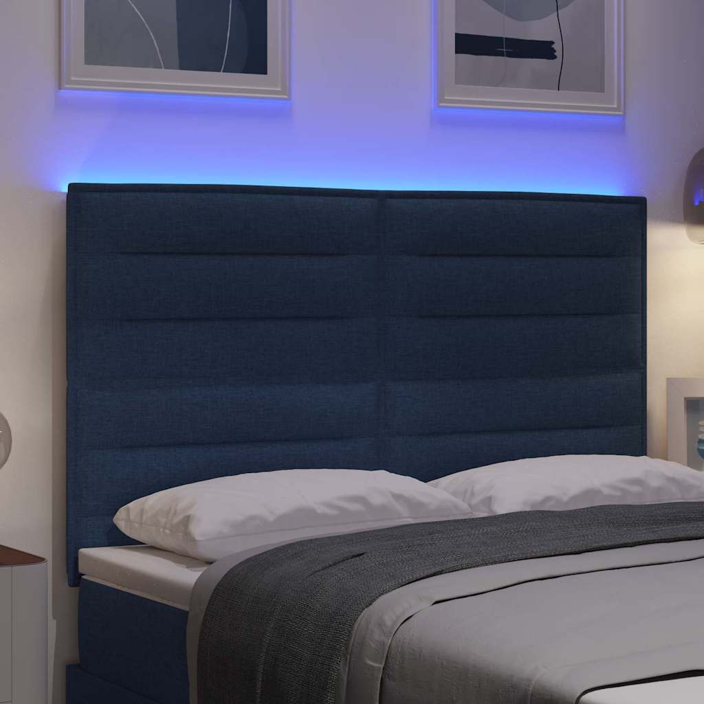 LED glava kreveta s LED trakama Plava 144 cm tkanina