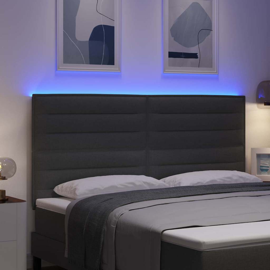 LED glava kreveta s LED trakama Tamno siva 180 cm tkanina
