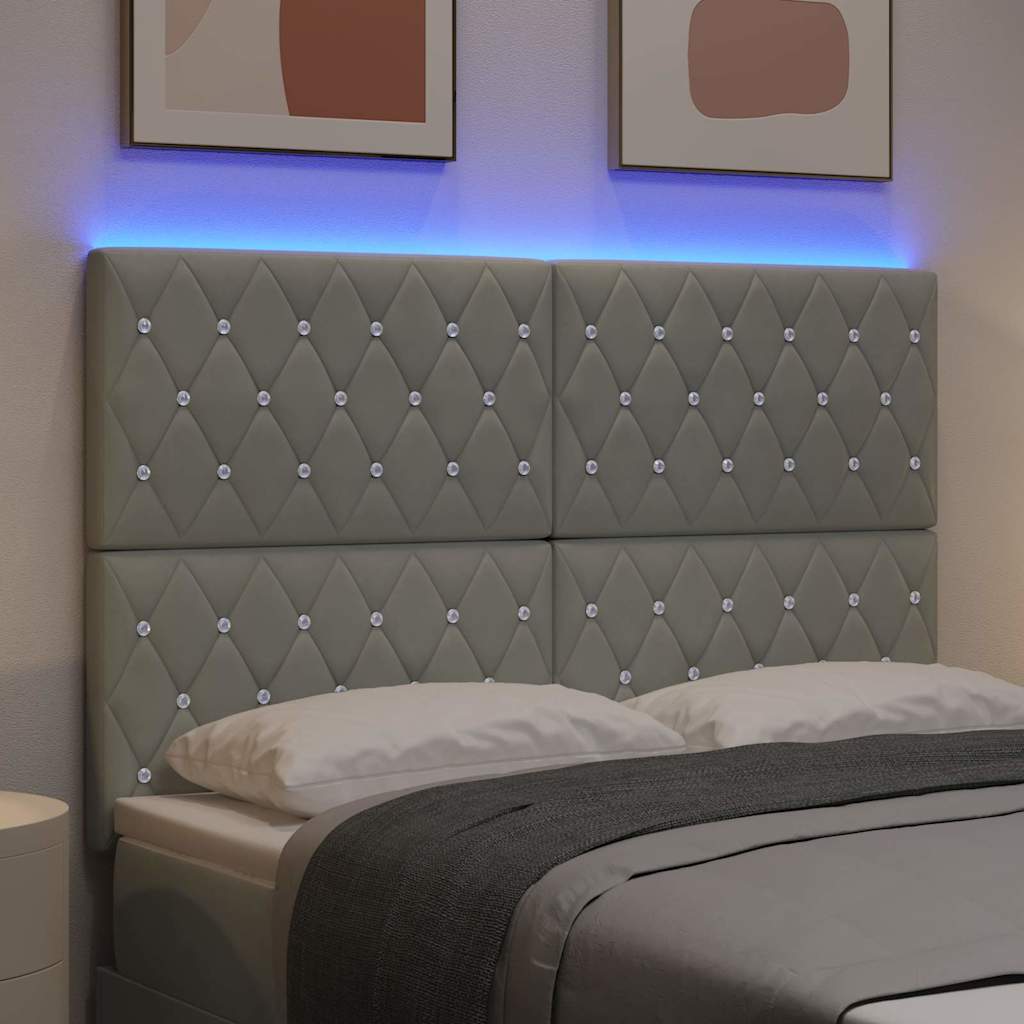 LED glava kreveta s LED trakama Svijetlo siva 144 cm Baršun