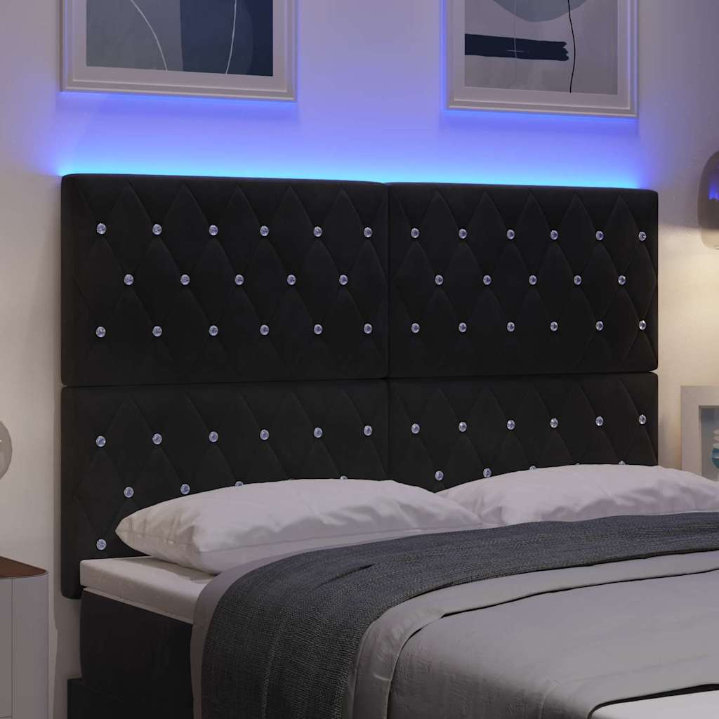 LED glava kreveta s LED trakama s uzglavljem Crna 144 cm Baršun