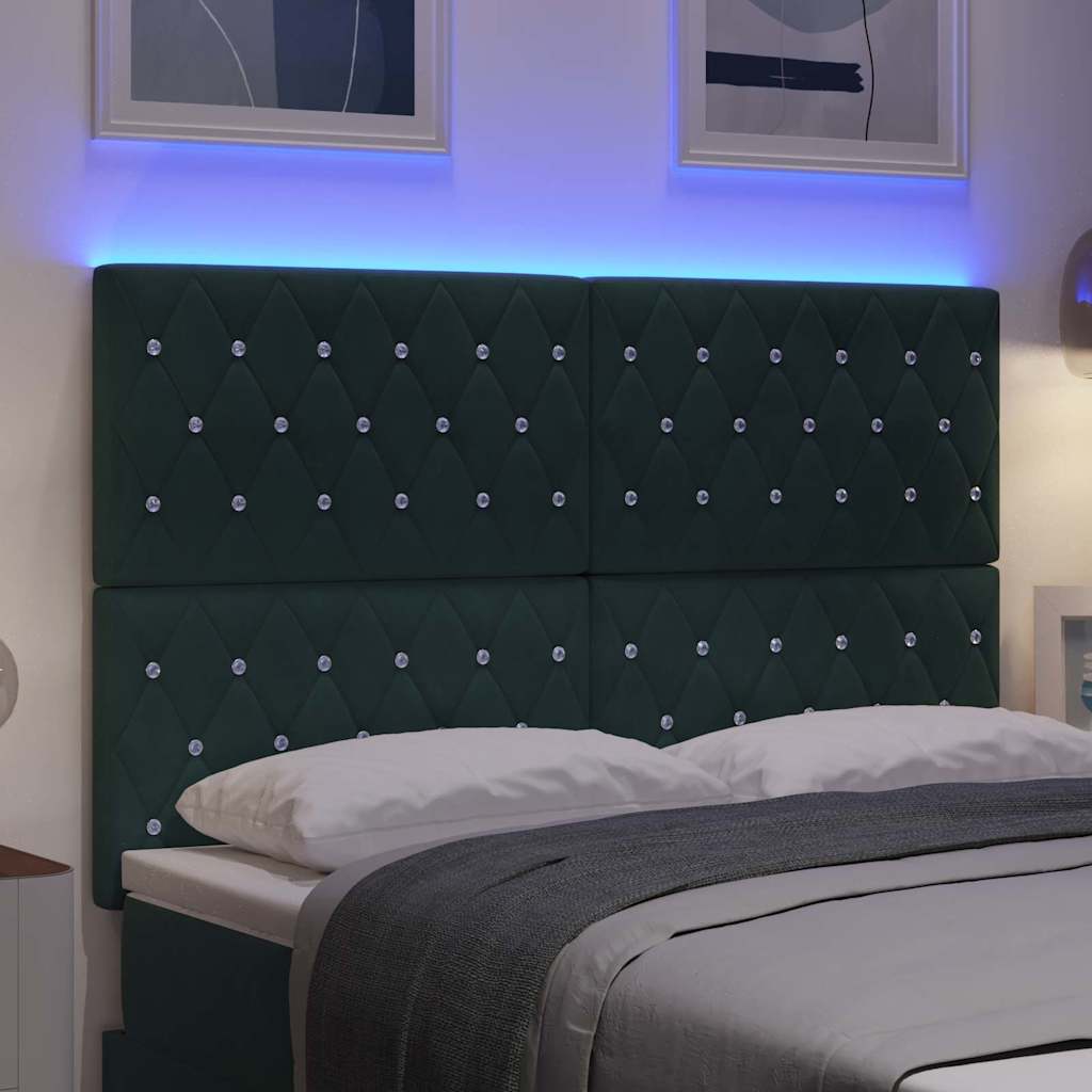LED glava kreveta s LED trakama Tamnozelena 144 cm Baršun