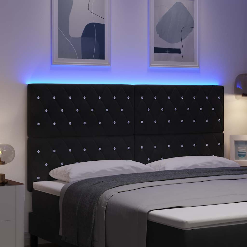 LED glava kreveta s LED trakama s uzglavljem Crna 180 cm Baršun
