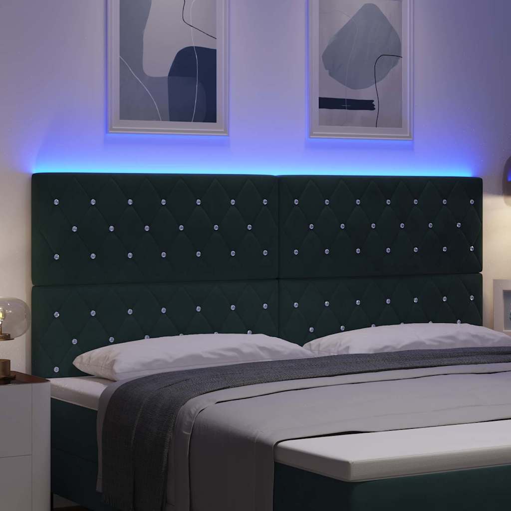 LED glava kreveta s LED trakama Tamnozelena 200 cm Baršun