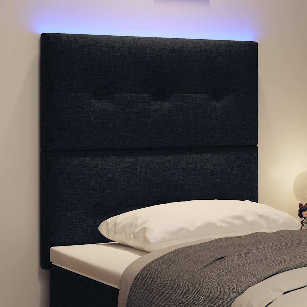 LED glava kreveta s LED trakama s uzglavljem Crna 90 cm tkanina