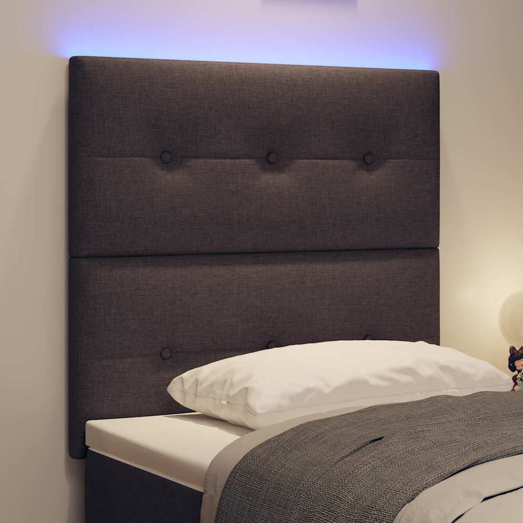LED glava kreveta s LED trakama Tamno smeđa 90 cm tkanina
