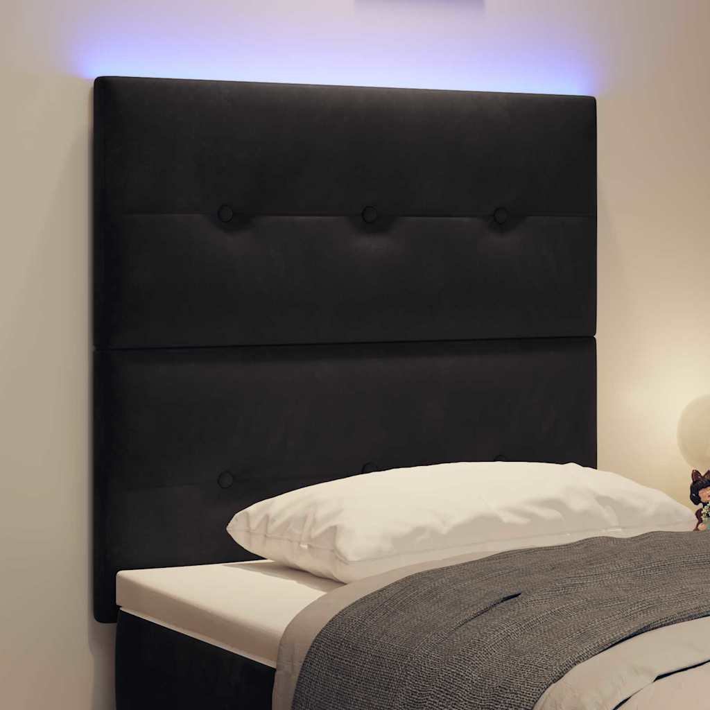 LED glava kreveta s LED trakama Crna 90 cm Baršun