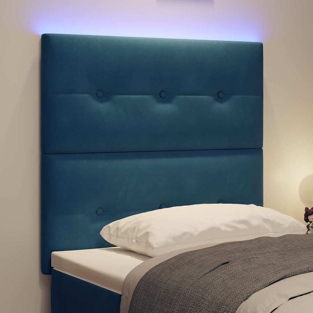 LED glava kreveta s LED trakama Plava 90 cm Baršun