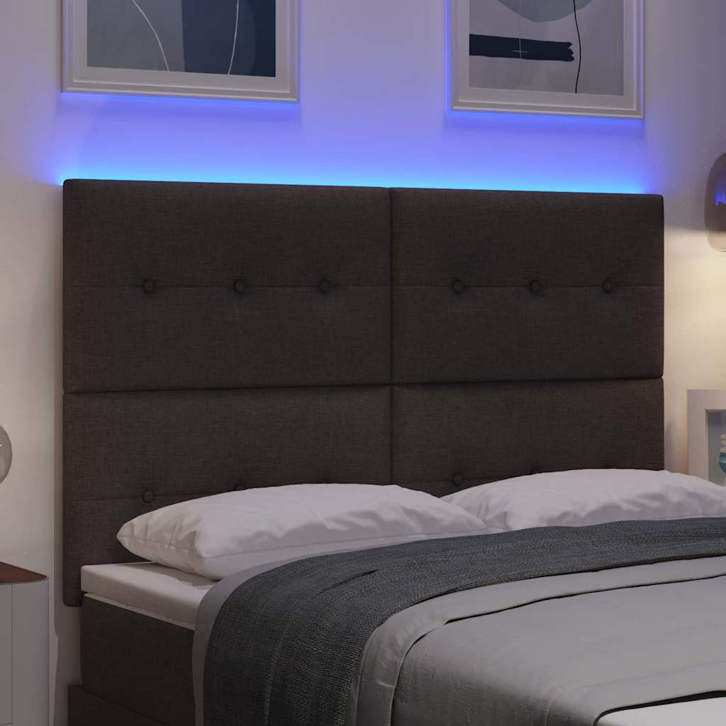 LED glava kreveta s LED trakama Tamno smeđa 144 cm tkanina