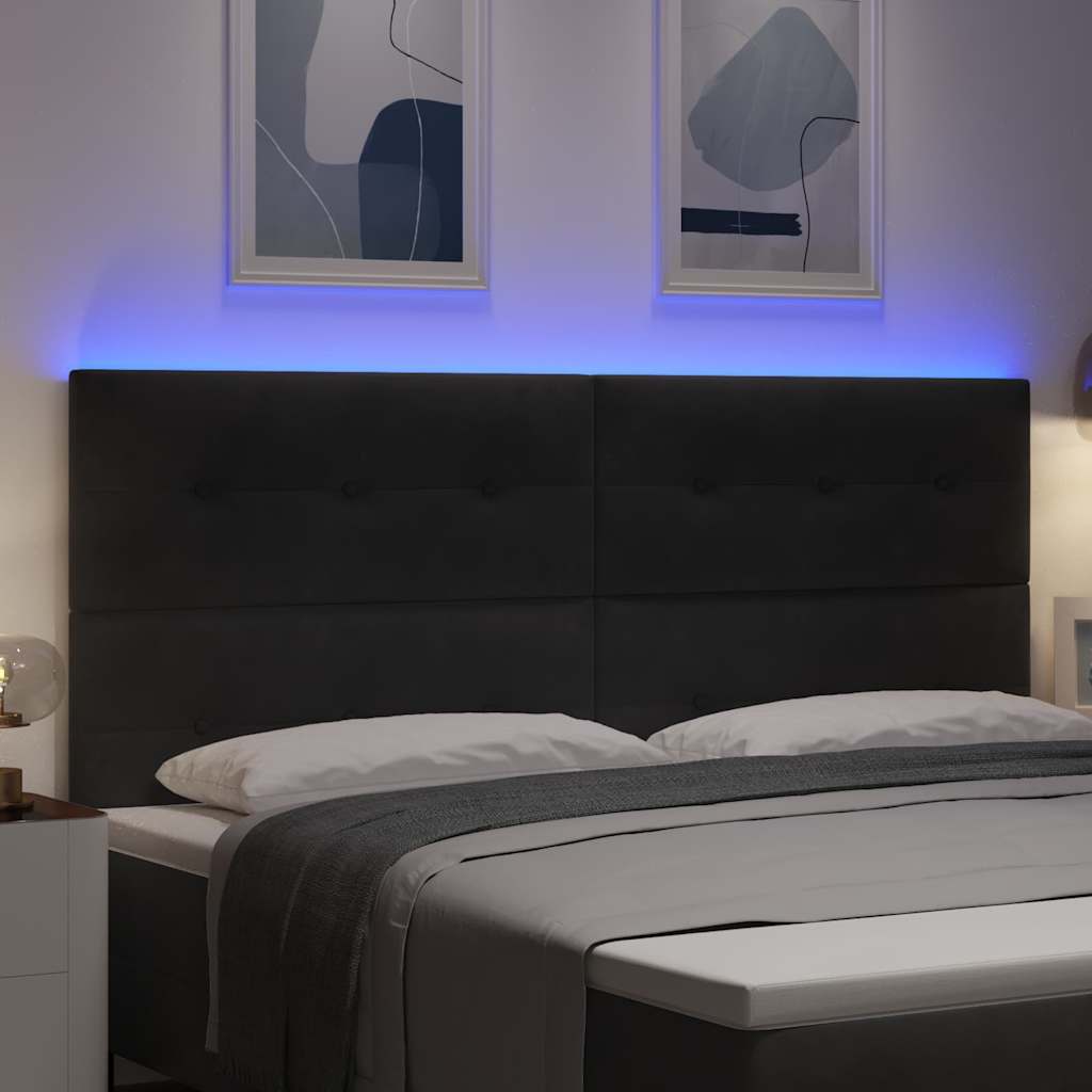 LED glava kreveta s LED trakama Crna 200 cm Baršun