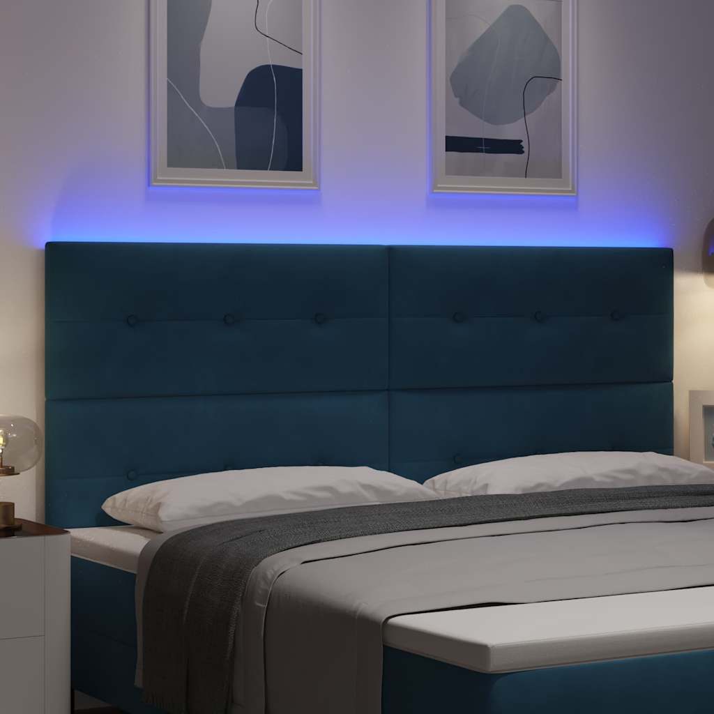 LED glava kreveta s LED trakama Plava 200 cm Baršun