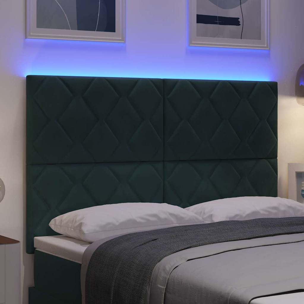 LED glava kreveta Tamnozelena 144 cm Baršun