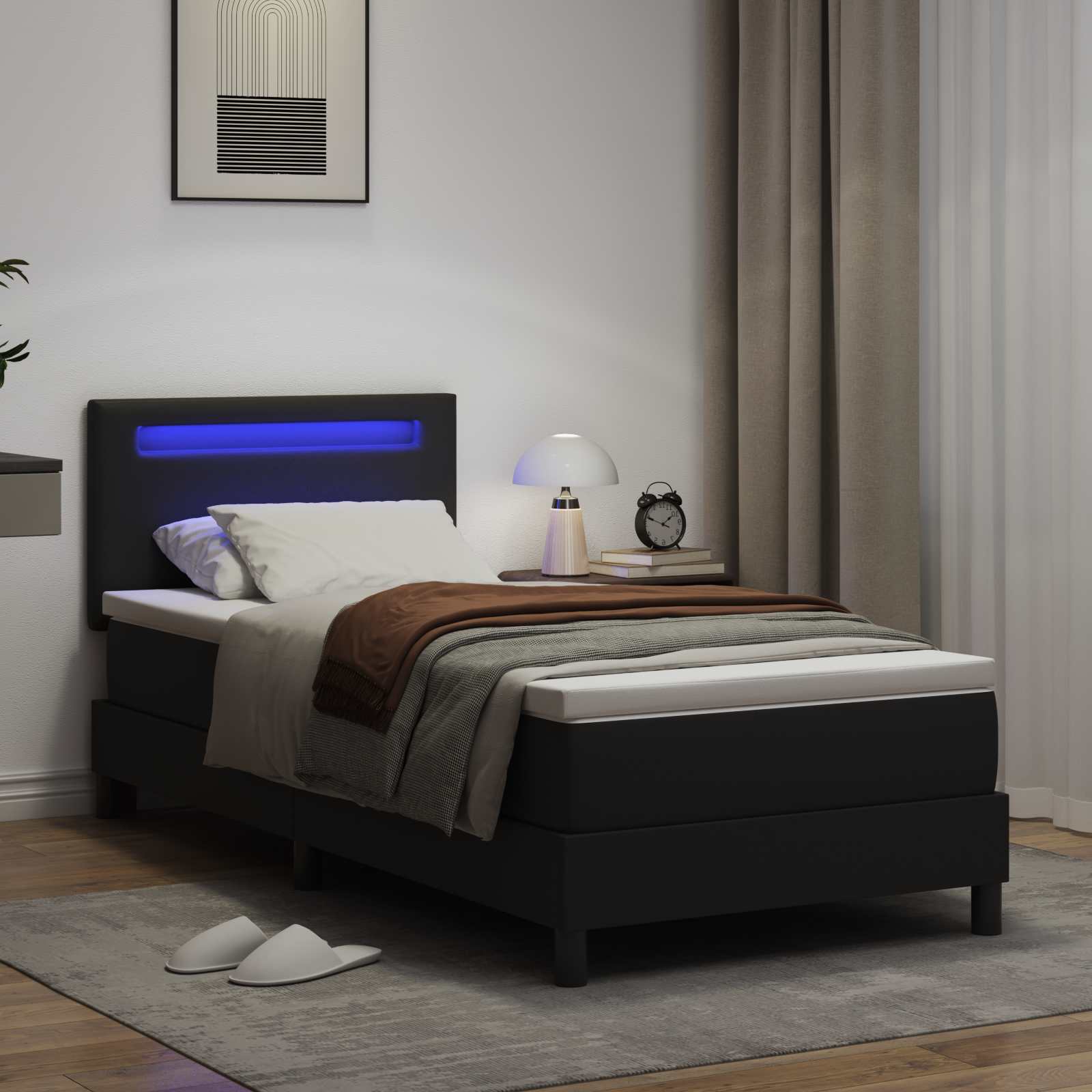 Krevet s opruga kutije Crna 100 x 200 cm Umjetna koža