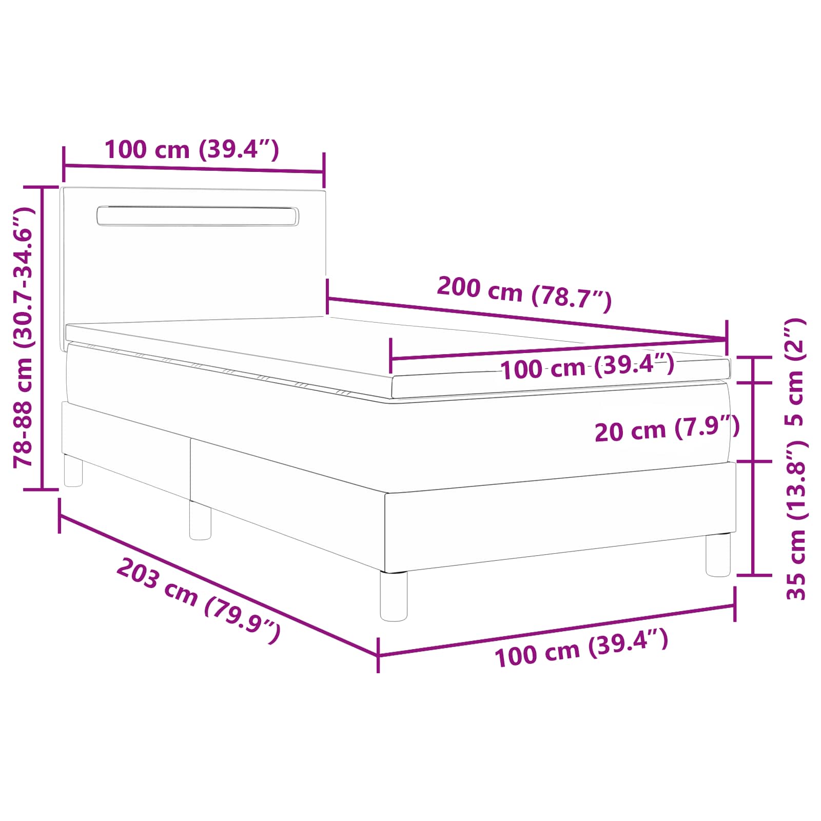 Krevet s opruga kutije Crna 100 x 200 cm Umjetna koža