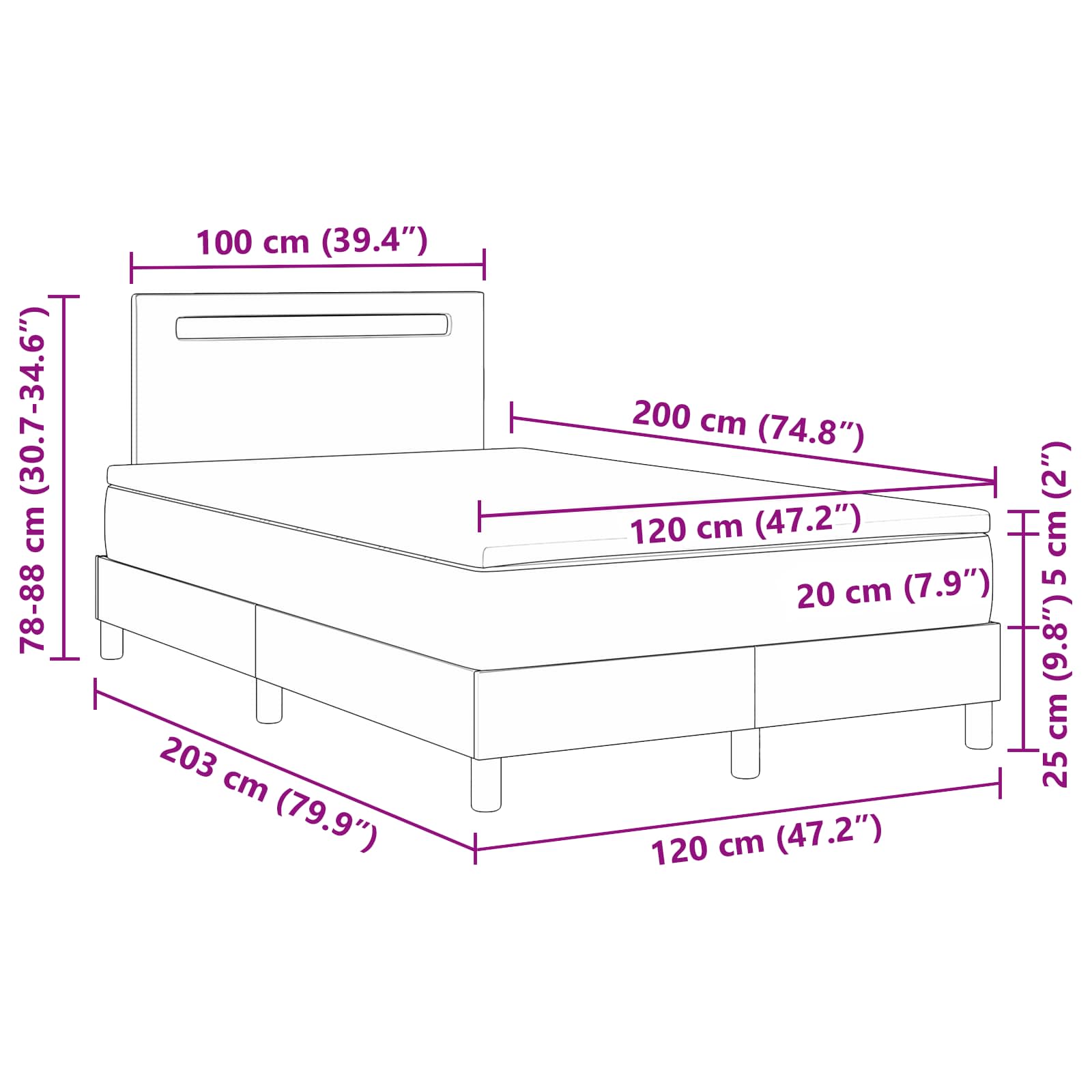 Krevet s opruga kutije Bijelo 120 x 200 cm Umjetna koža
