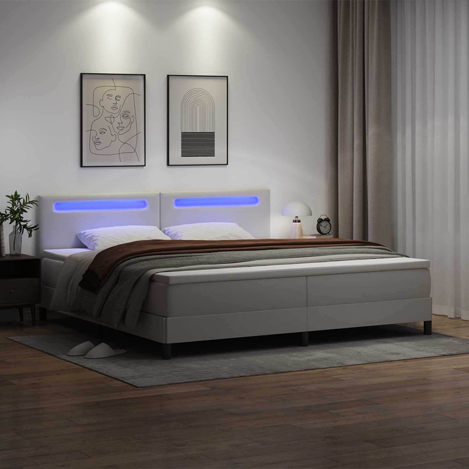 Krevet s opruga kutije Bijelo 200 x 200 cm Umjetna koža