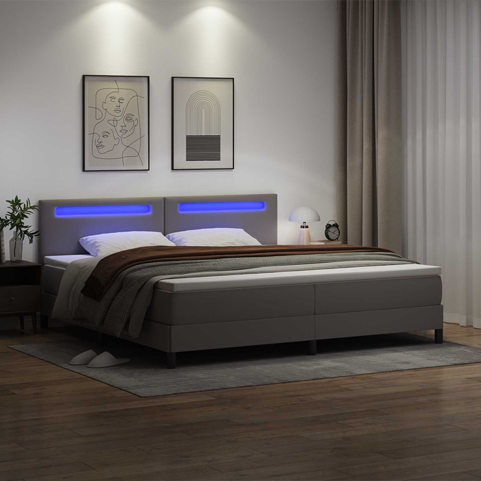 Krevet s opruga kutije Siva 200 x 200 cm Umjetna koža