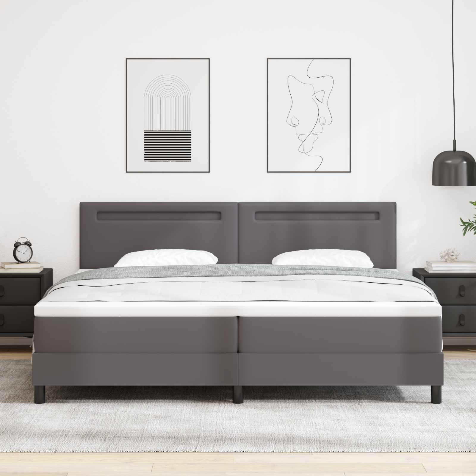 Krevet s opruga kutije Siva 200 x 200 cm Umjetna koža