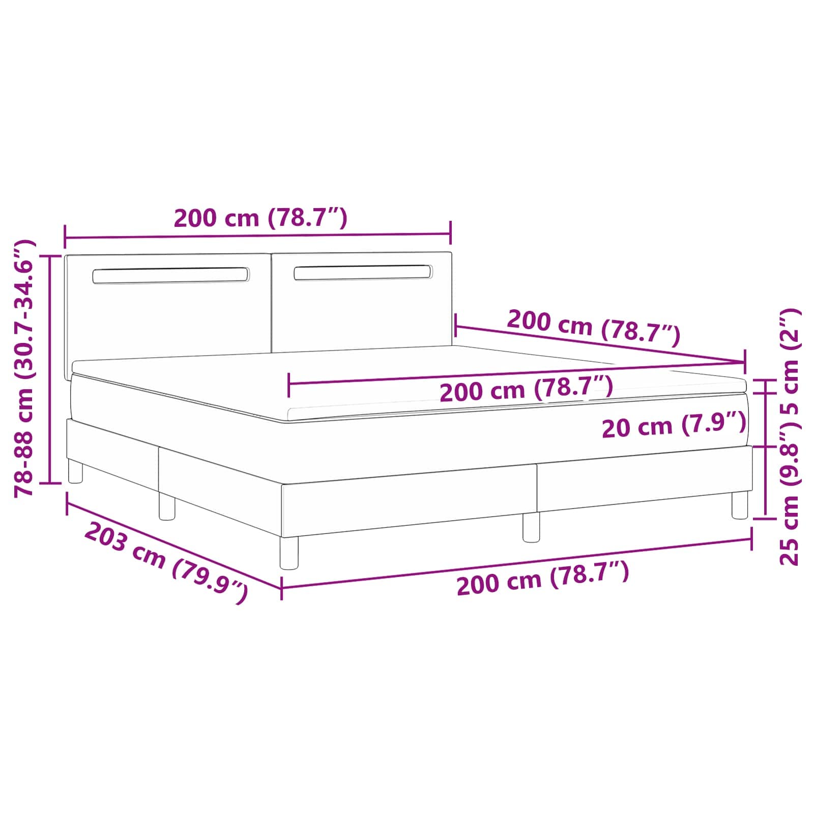 Krevet s opruga kutije Siva 200 x 200 cm Umjetna koža
