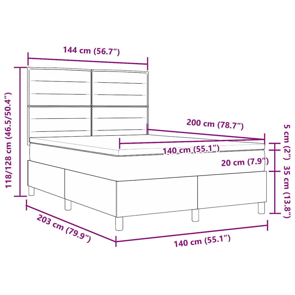 Krevet s opruga kutije s madracem Crna 140 x 200 cm tkanina