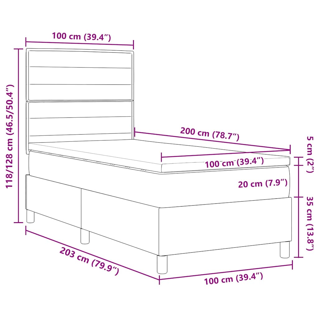 Krevet s opruga kutije s madracem Krema 100 x 200 cm tkanina