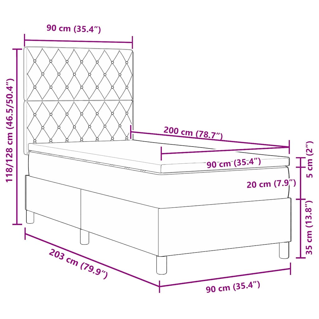 Krevet s opruga kutije s madracem Tamno siva 90 x 200 cm Baršun