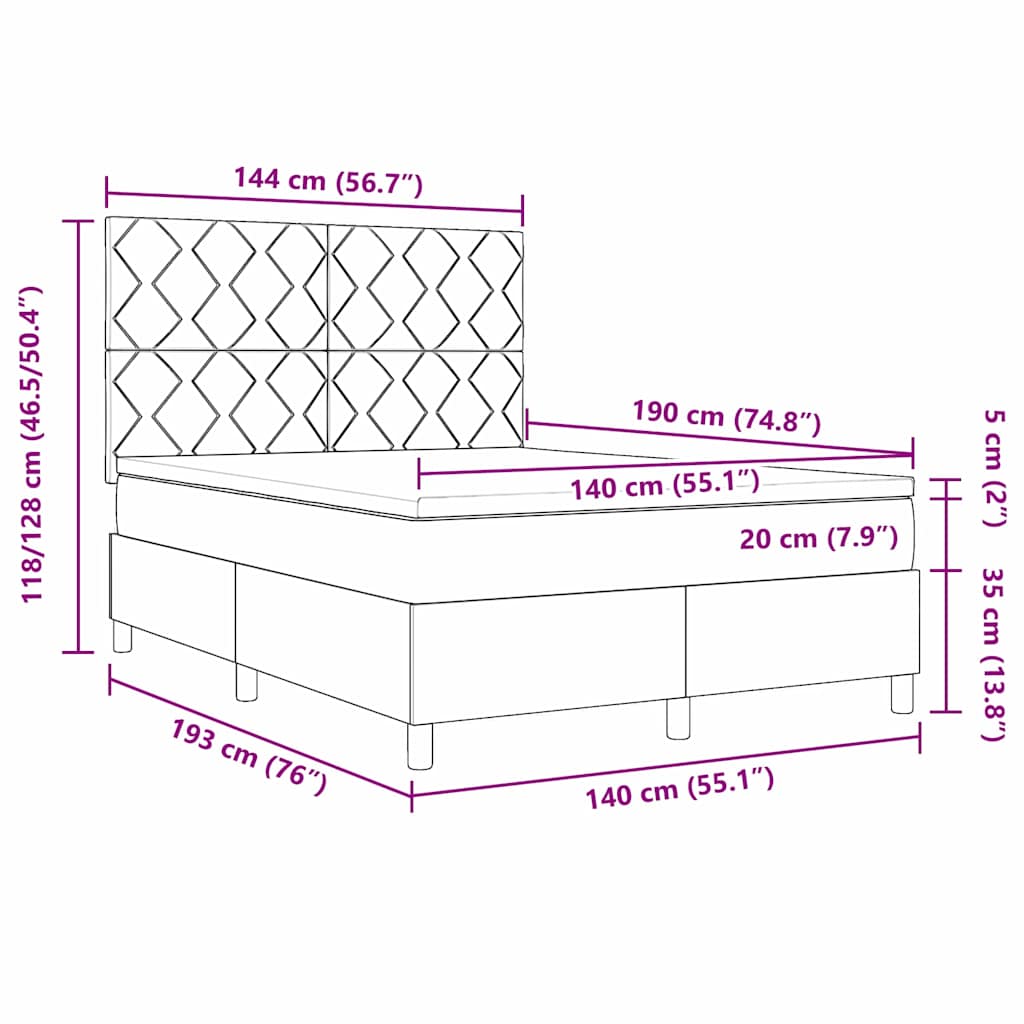 Krevet s opruga kutije Svijetlo siva 140 x 190 cm Baršun