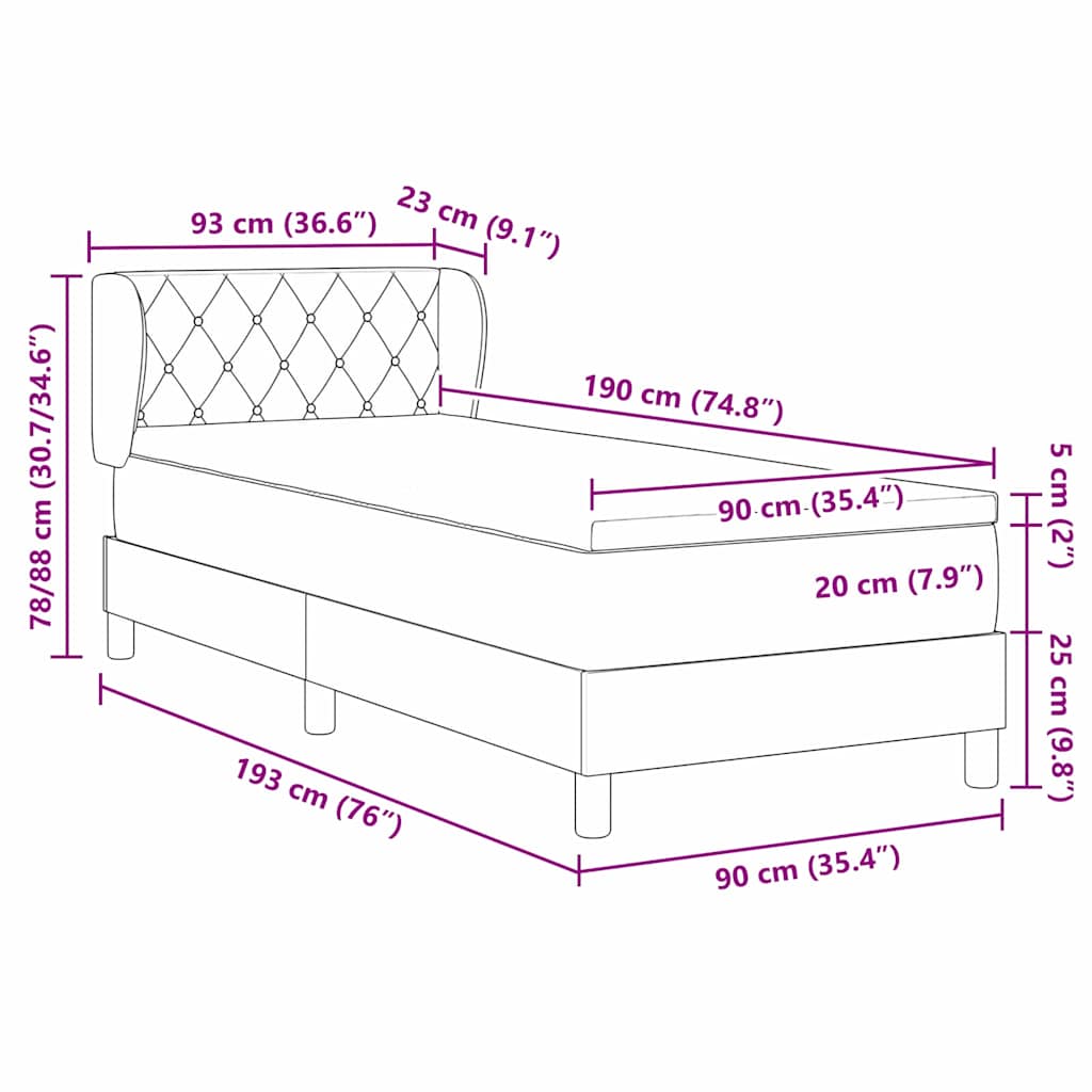 Krevet s opruga kutije Svjetlosiva 90 x 190 cm Baršun