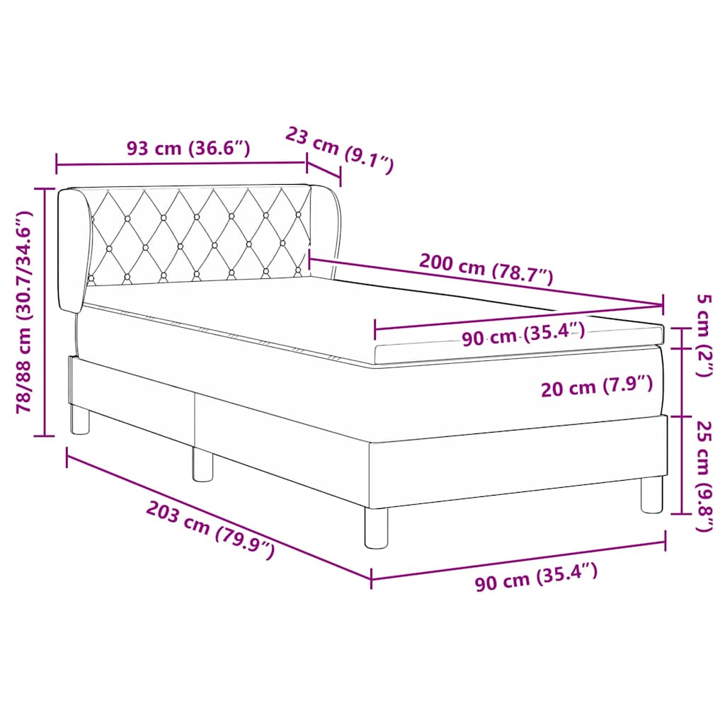 Krevet s opruga kutije Svjetlosiva 90 x 200 cm Baršun