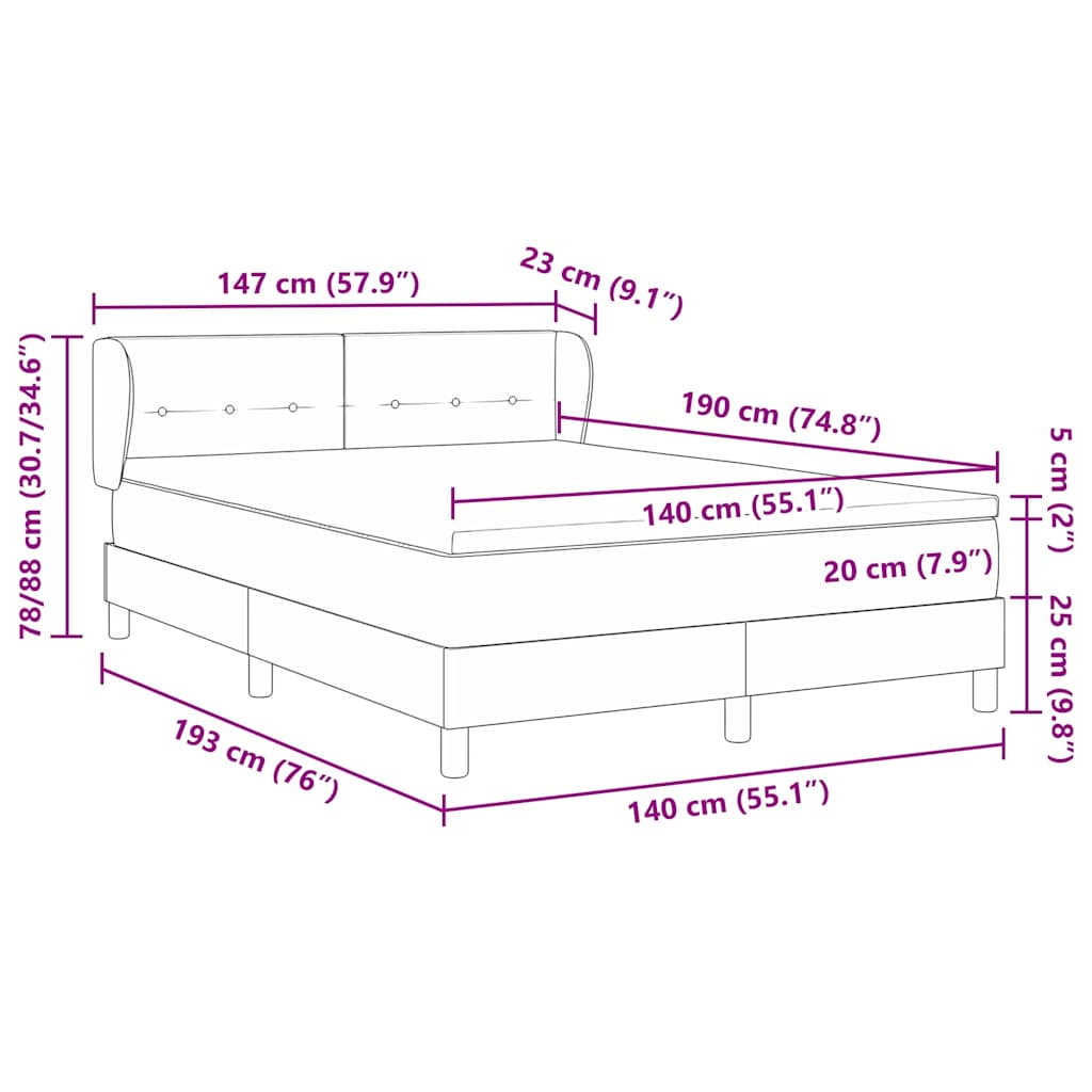 Krevet s opruga kutije Svjetlosiva 140 x 190 cm Baršun