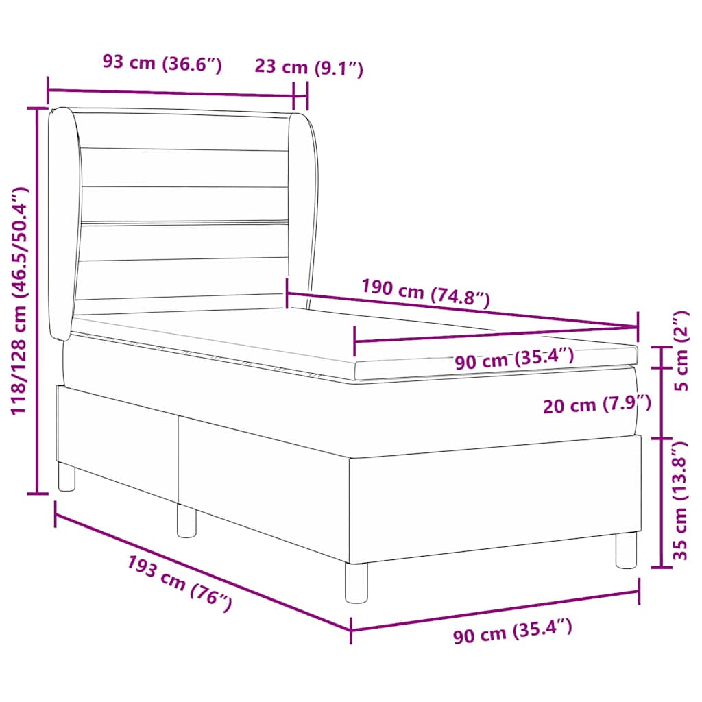 Krevet s opruga kutije s madracem Crna 90 x 190 cm tkanina