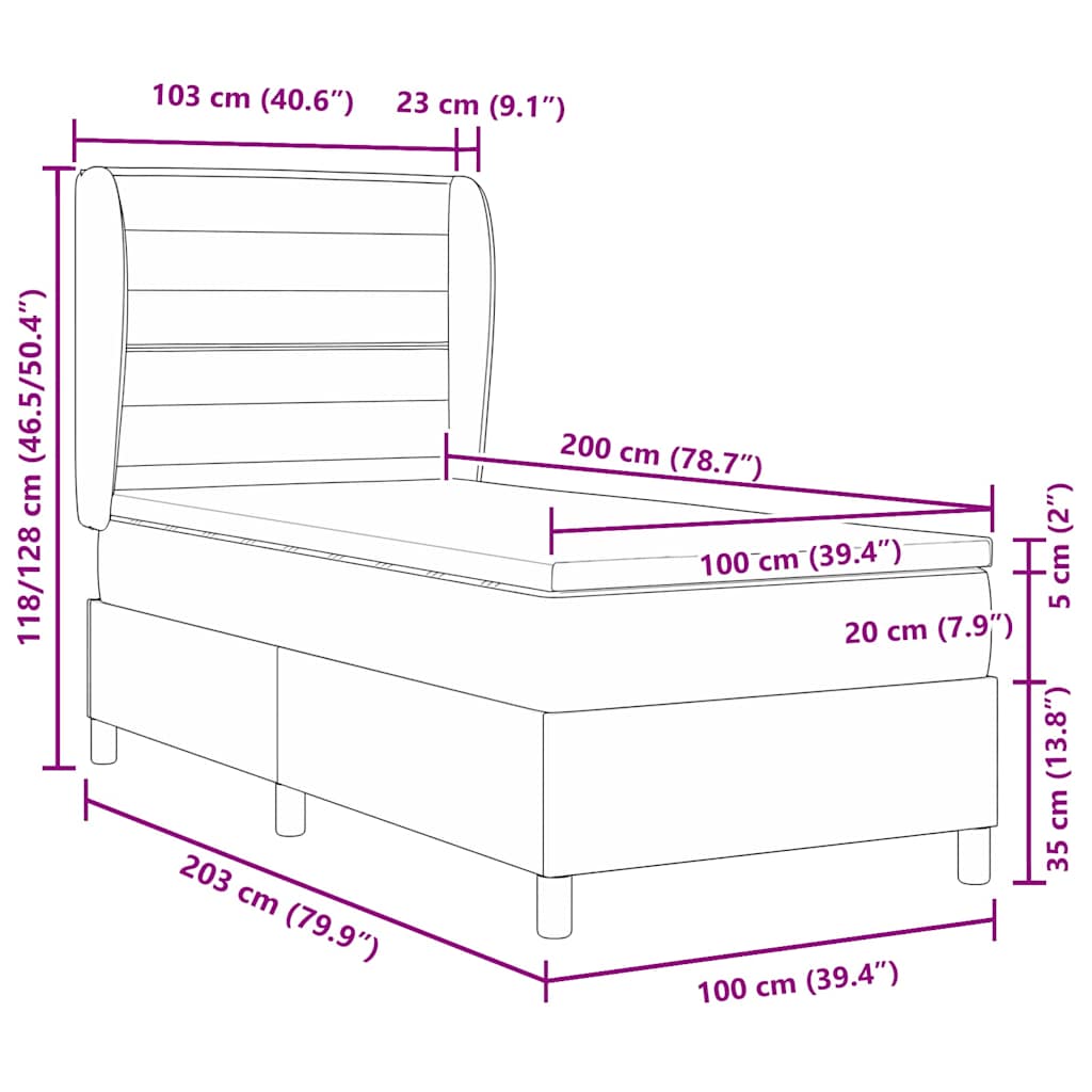 Krevet s opruga kutije Tamno siva 100 x 200 cm tkanina